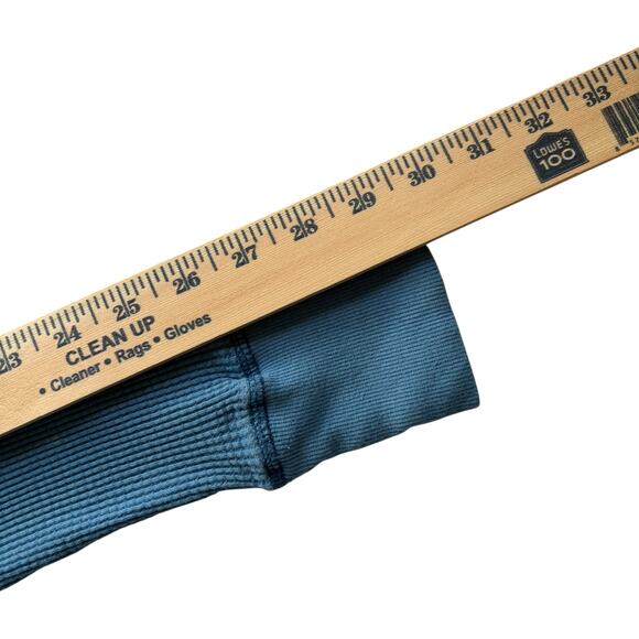 BDG waffle-knit thermal cropped long sleeve top blue V-neck raw hem S - Picture 6 of 6